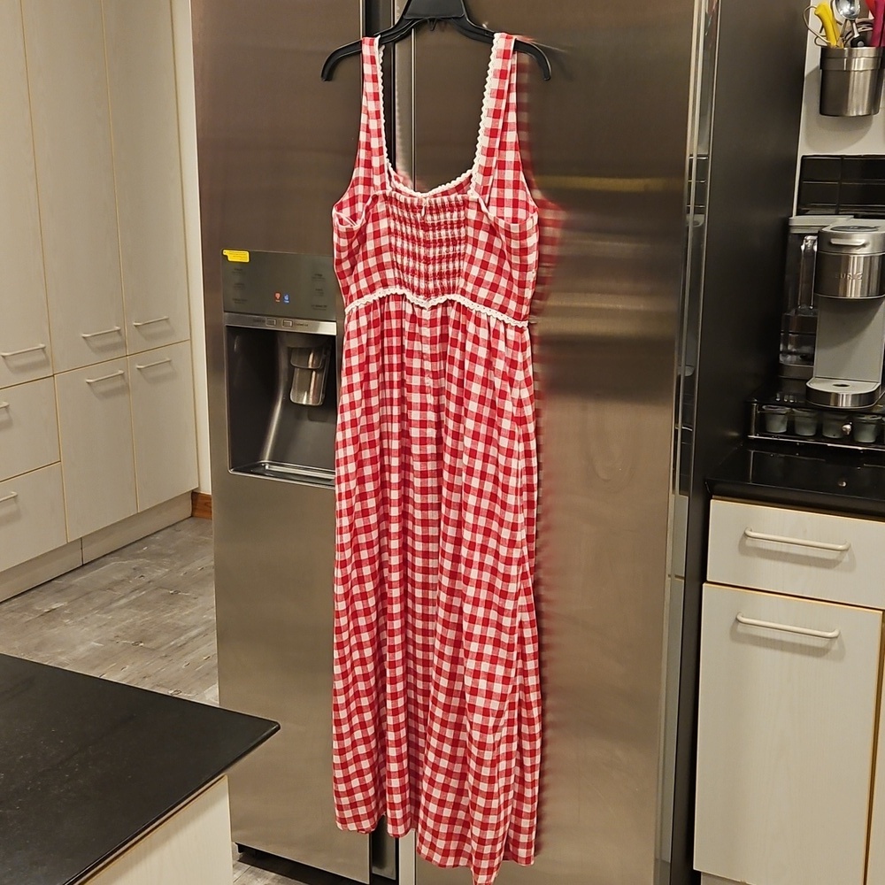 πWAYF x Styled Coco!π Gracie Gingham Linen-Blend Midi Dress Red Gingham XL NWT - Picture 11 of 16